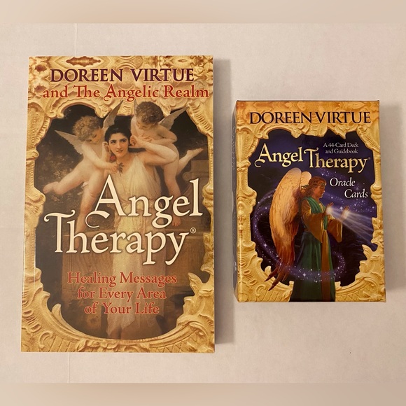 RARE SET* Doreen Virtue - Angel Therapy Handbook and Gold Gilded Oracle Deck - Picture 2 of 6